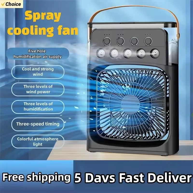 2025 New 3 in 1 Household Air Cooler Portable Small Fan with Humidifier and LED Nightlight Energy Saving