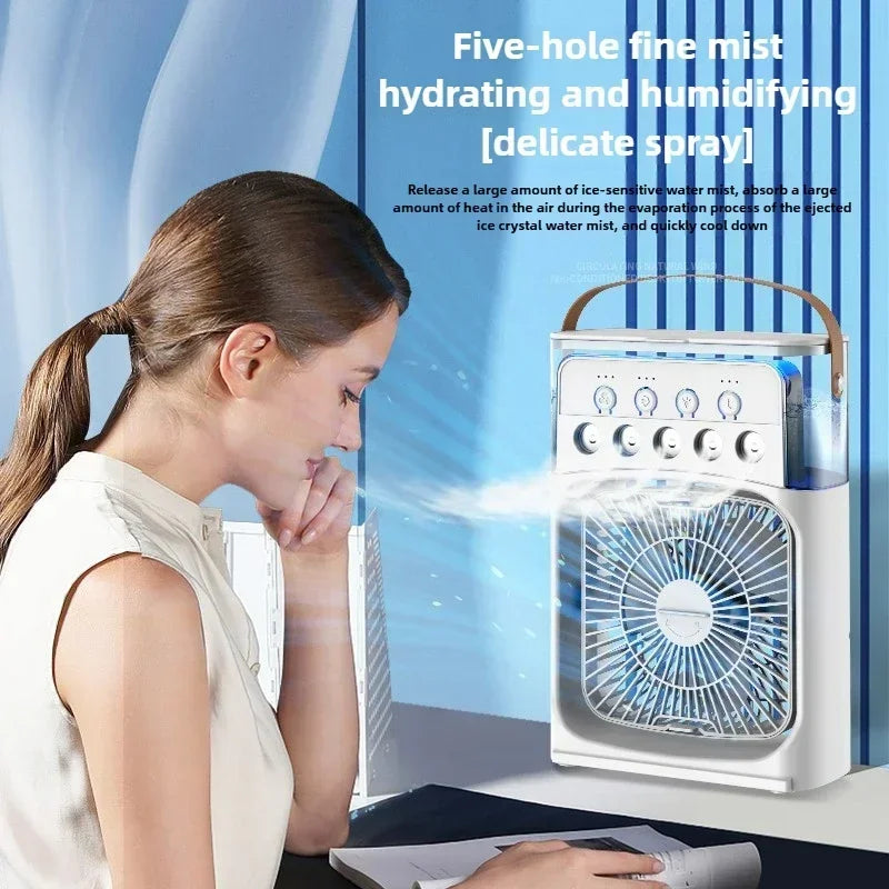 2025 New 3 in 1 Household Air Cooler Portable Small Fan with Humidifier and LED Nightlight Energy Saving